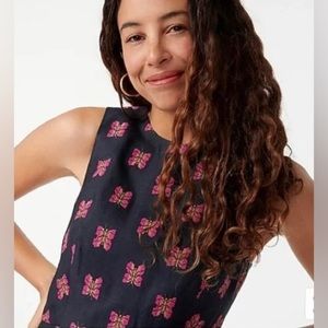 NWT J. Crew Sheath Dress in Butterfly Jacquard Navy / Pink Size 4